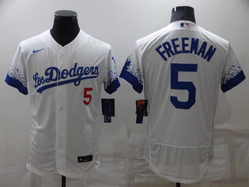Men's Los Angeles Dodgers #5 Freddie Freeman White City Connect Flex Base Stitched Jersey